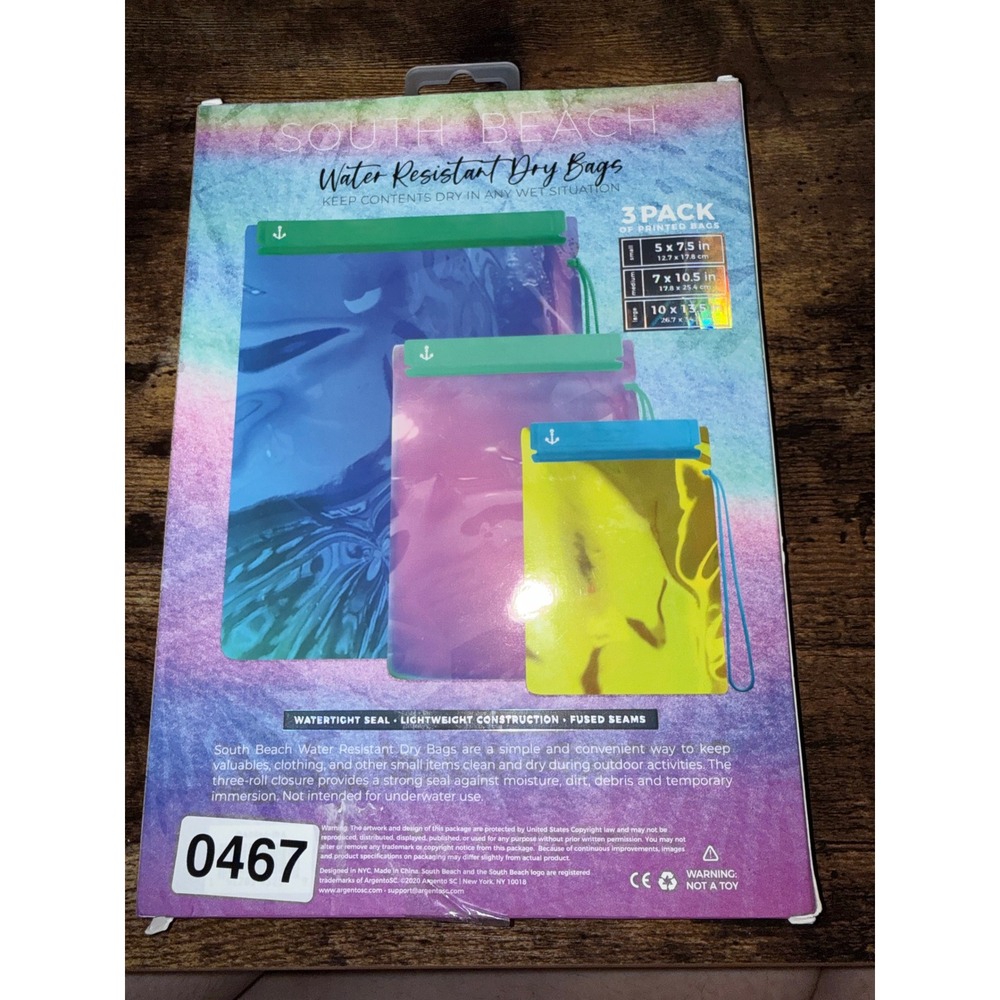 South Beach Water Resistant Dry Bags 3 Pack Watertight Seal Multi Size Colorful